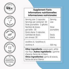 Supplement facts panel for Supersmart Urolithin A on the label