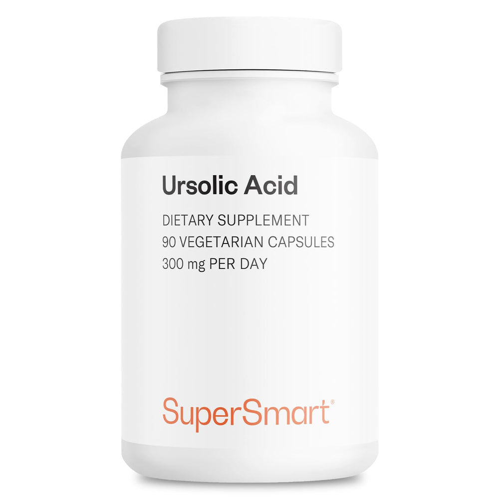 Bottle of Supersmart Ursolic Acid 300mg daily with rosemary leaf extract label