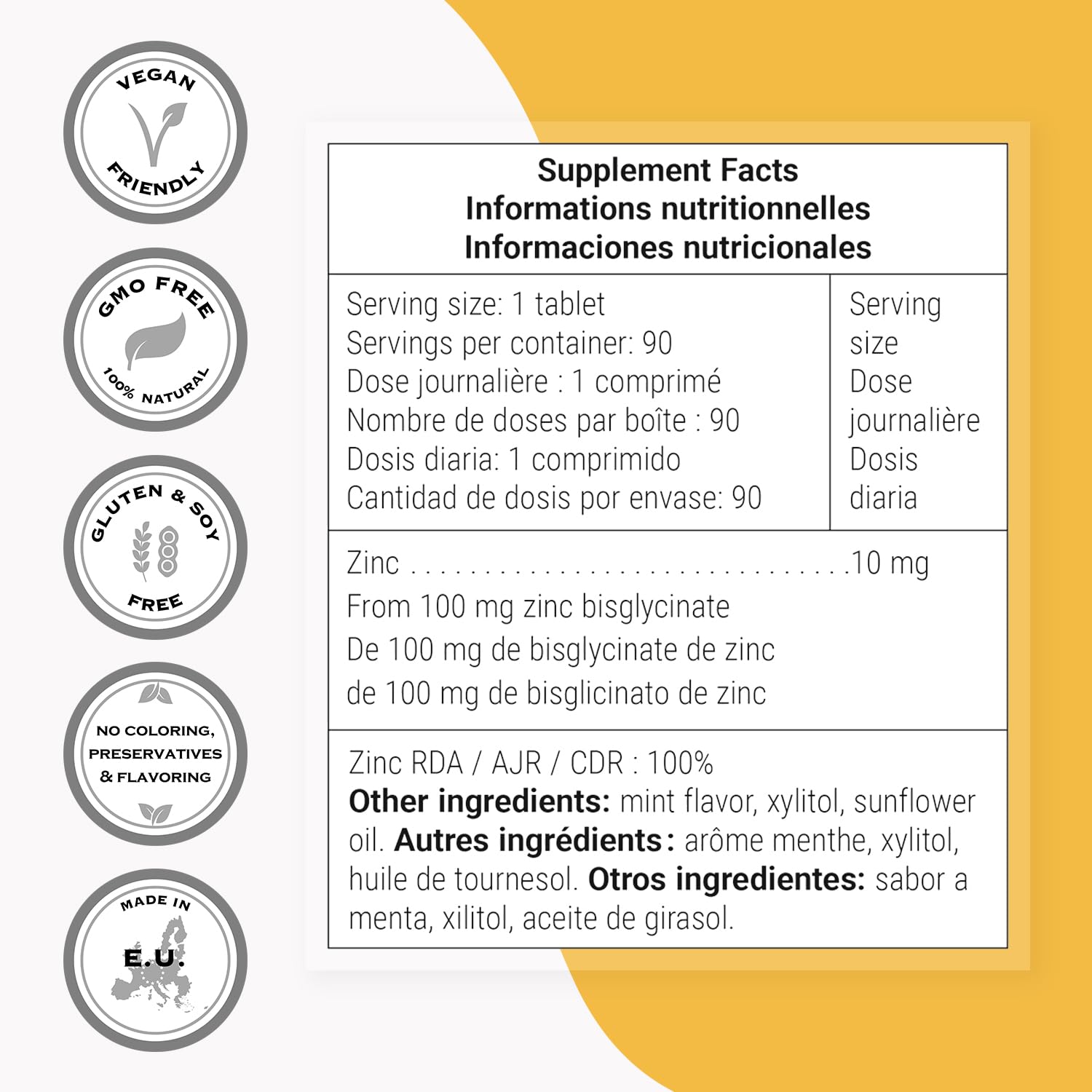 Ingredient panel highlighting zinc bisglycinate bioavailability