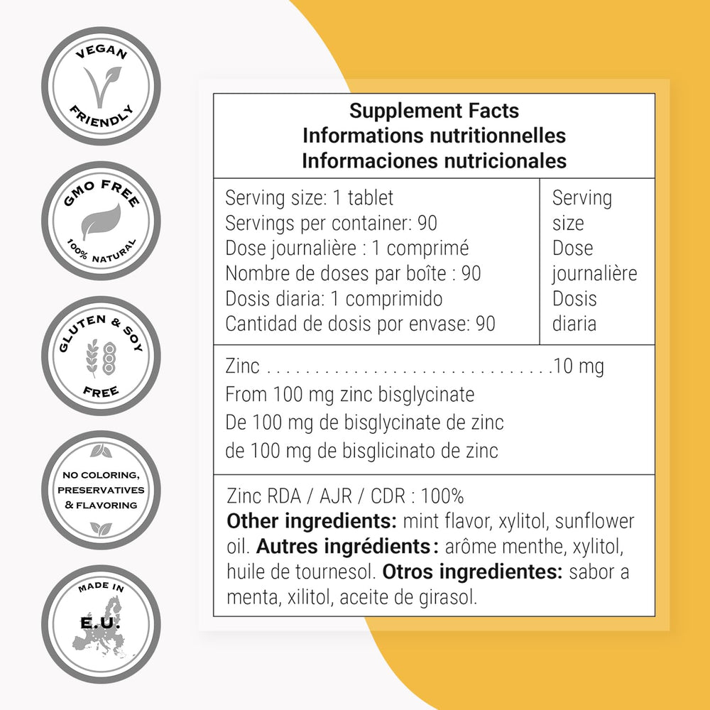 Ingredient panel highlighting zinc bisglycinate bioavailability