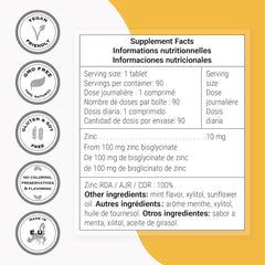 Ingredient panel highlighting zinc bisglycinate bioavailability