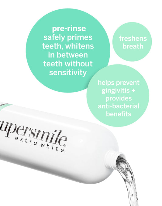 Close-up of Supersmile Pre-Rinse bottle and label