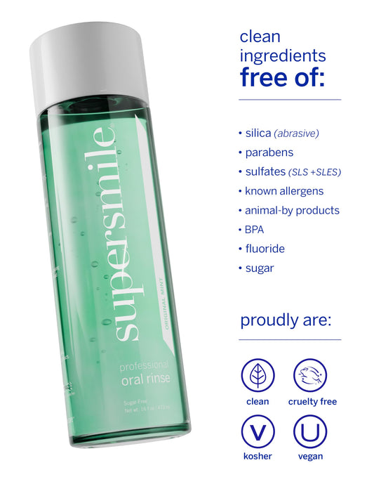Close-up of Supersmile Mint Mouthwash label