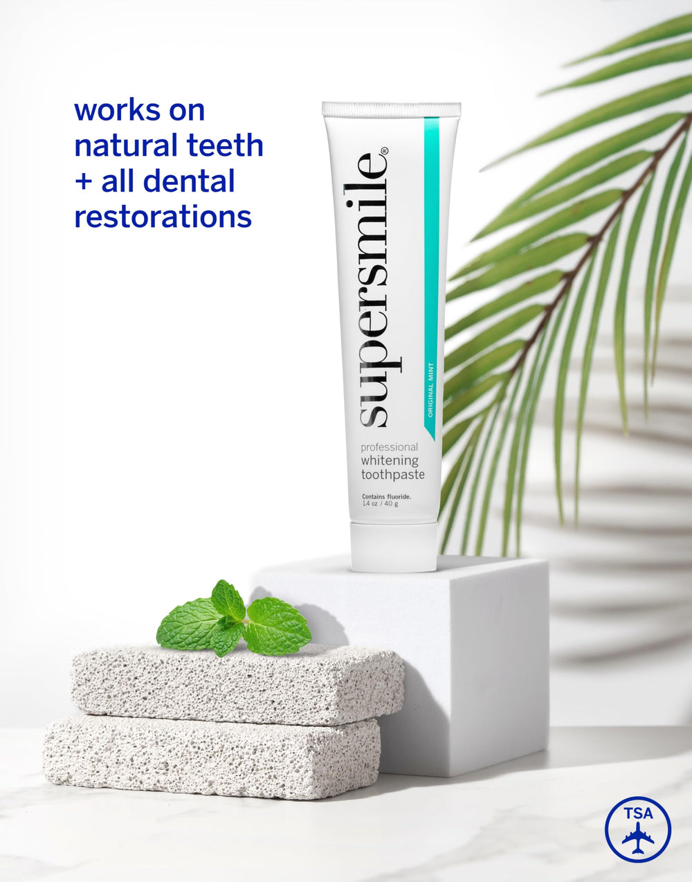Close-up of Supersmile Original Mint toothpaste tube