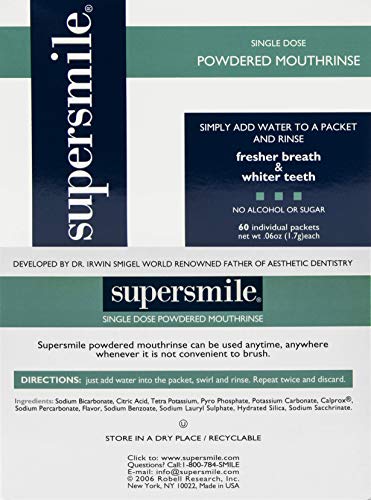 Back view of Supersmile packets showing usage information