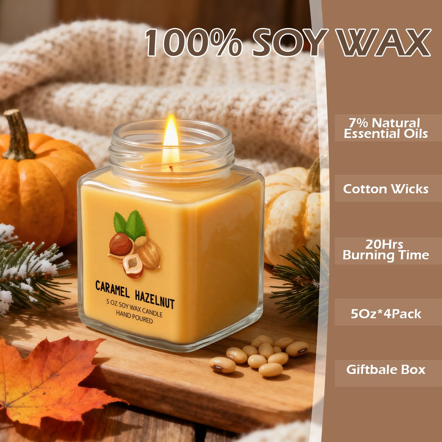 SUPERSUN Pumpkin Spice close-up showing scented candle label and warm glow