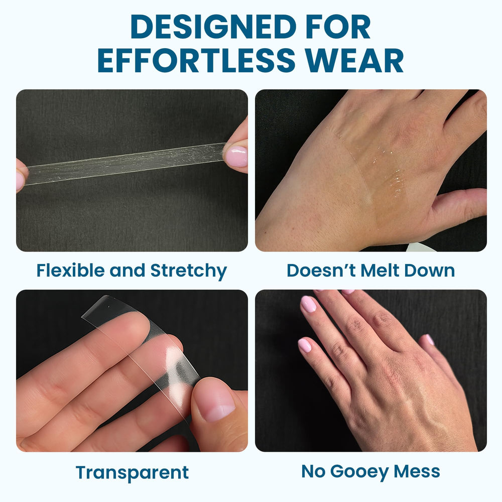 Skin-safe, clear waterproof wig tape in flexible form