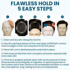 Wig tape strips applied to a wig for secure fit