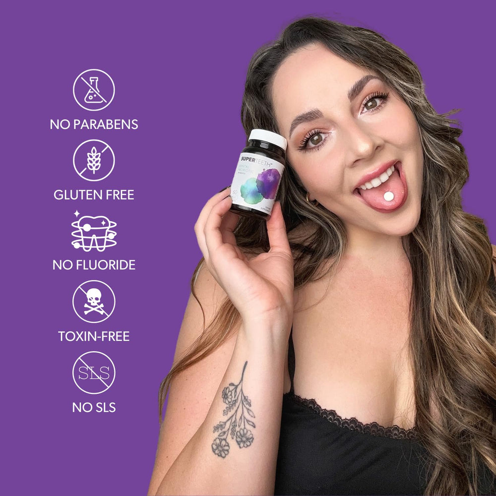 Product label showing vegan, fluoride-free and sugar-free formulation