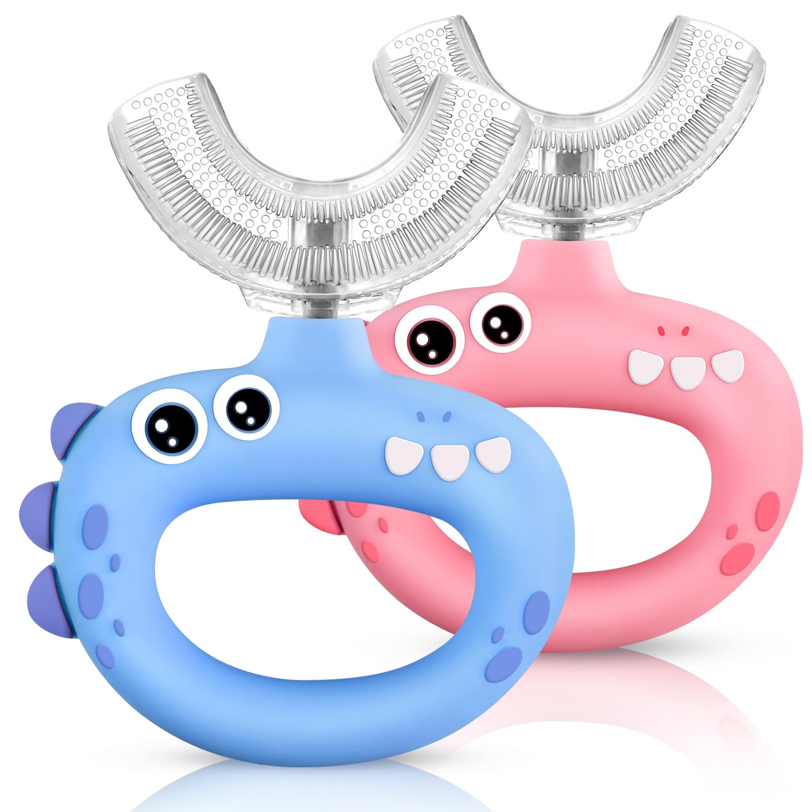 Close-up of SUPERZZKKE U-shaped toddler toothbrush head with silicone bristles