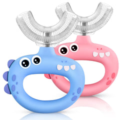 Close-up of SUPERZZKKE U-shaped toddler toothbrush head with silicone bristles