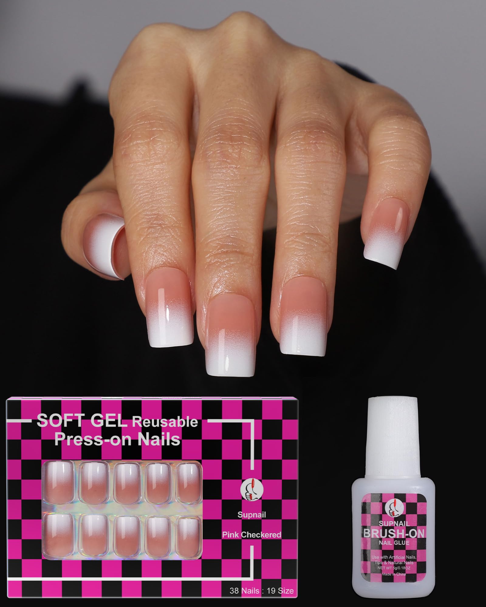 SUPNAIL short square toast crust nails with glossy finish, 38-piece set for instant manicures.