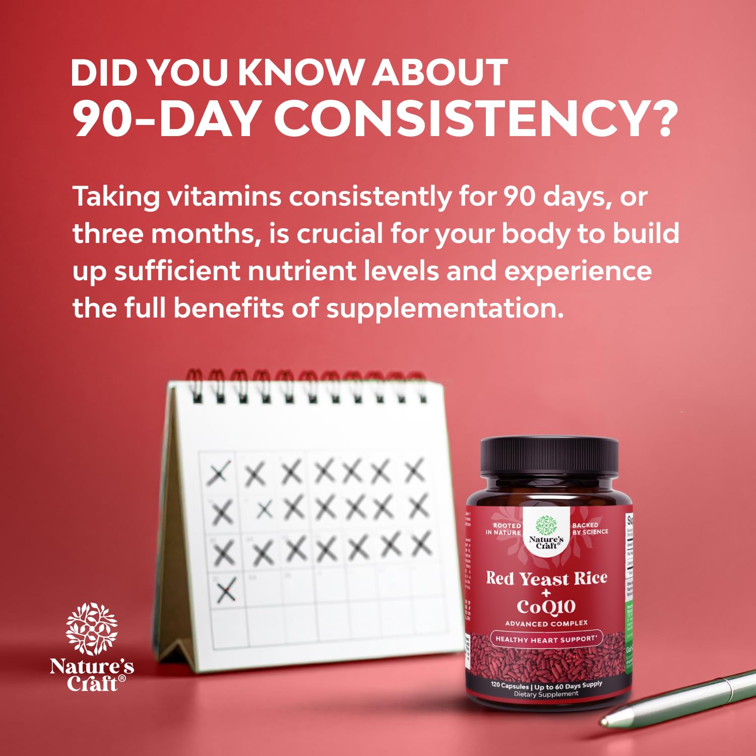 Supplement bottle featuring Red Yeast Rice and CoQ10