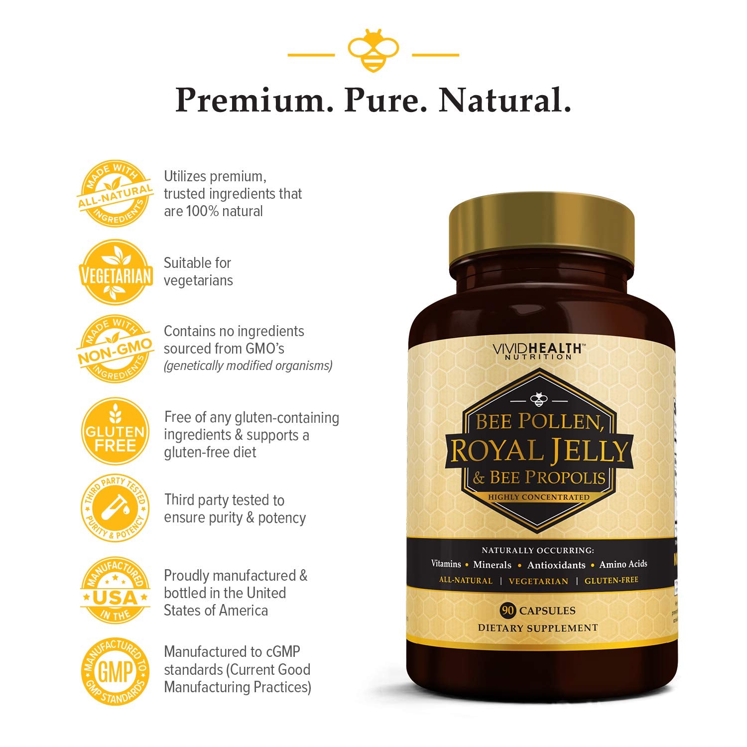 Supplement facts panel for Royal Jelly & Bee Pollen capsules