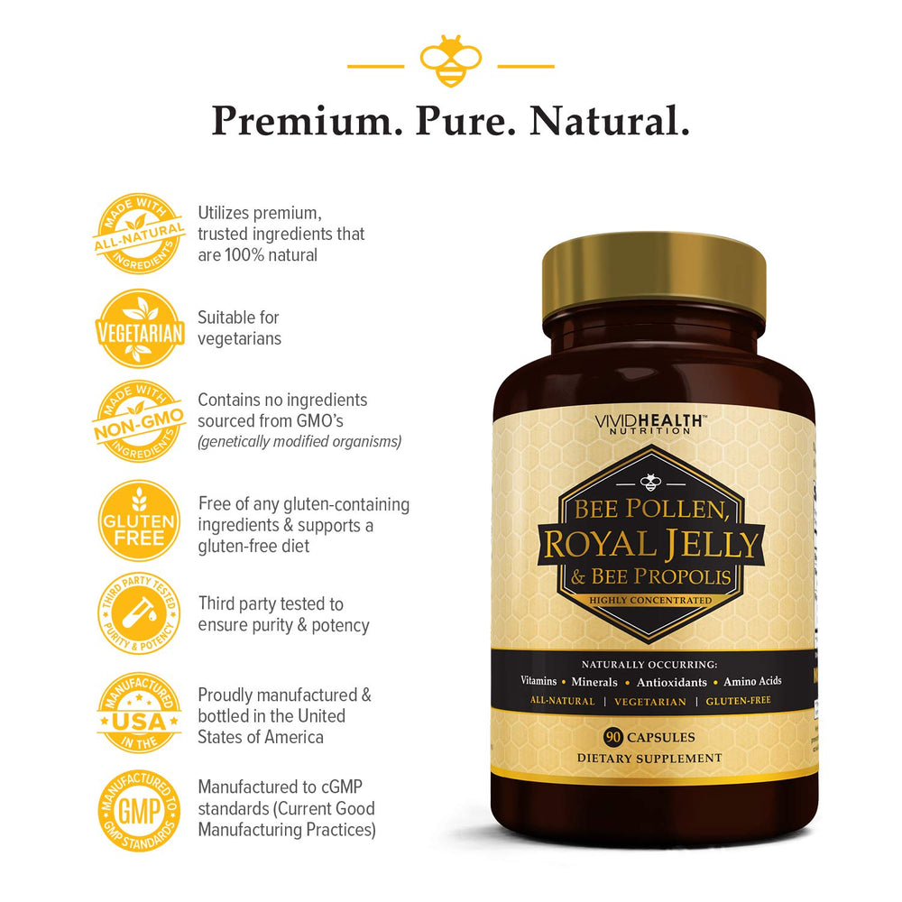 Supplement facts panel for Royal Jelly & Bee Pollen capsules