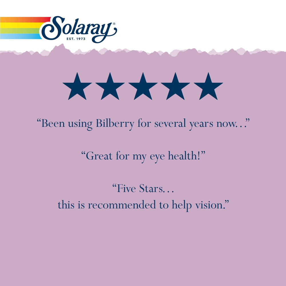 Supplement facts label for SOLARAY Bilberry Extract