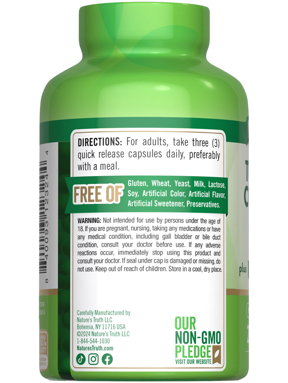 Supplement facts panel showing 95% curcuminoids