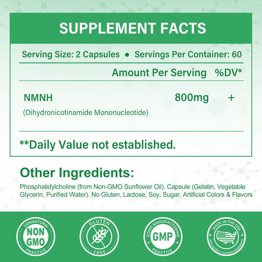 Close-up of NMNH 800 mg capsules