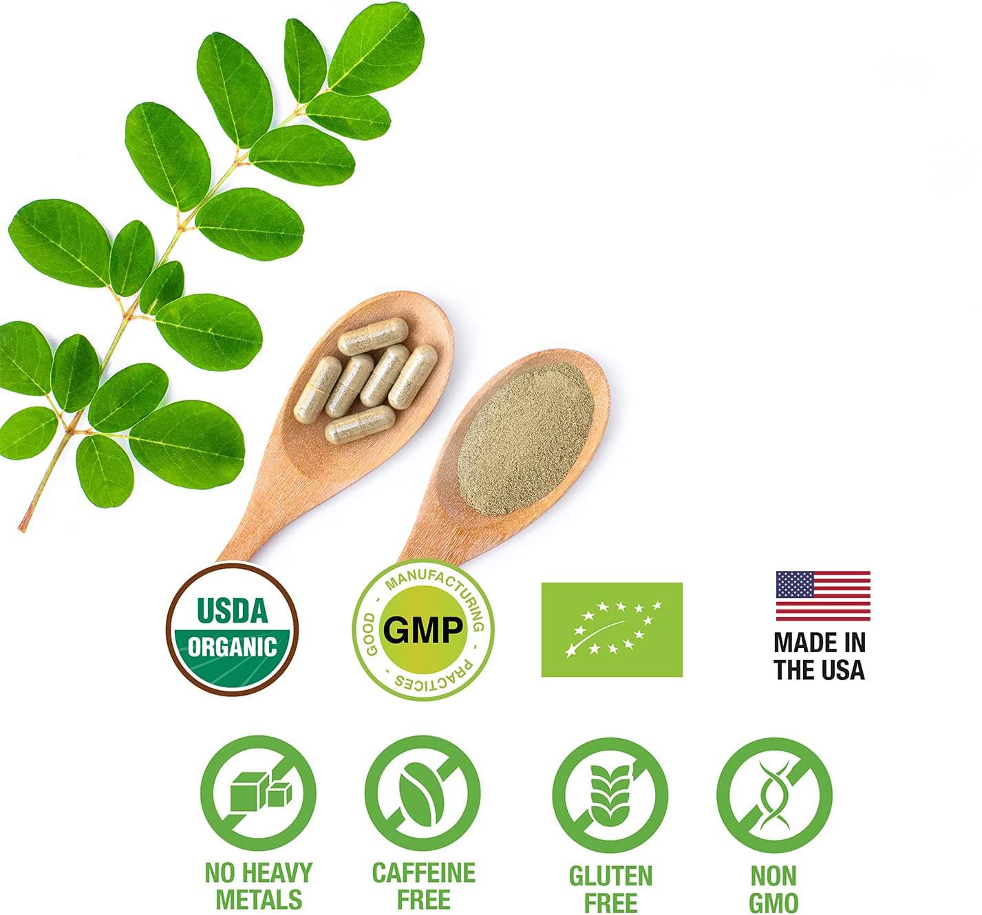 SUPREME HERBALS capsules beside ruler showing serving size and portability benefit