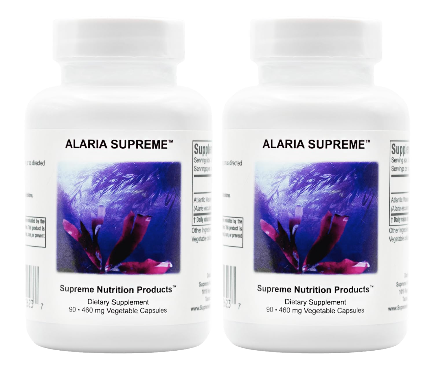 Supreme Nutrition front package showing label and pack of two bottles, clear presentation benefit