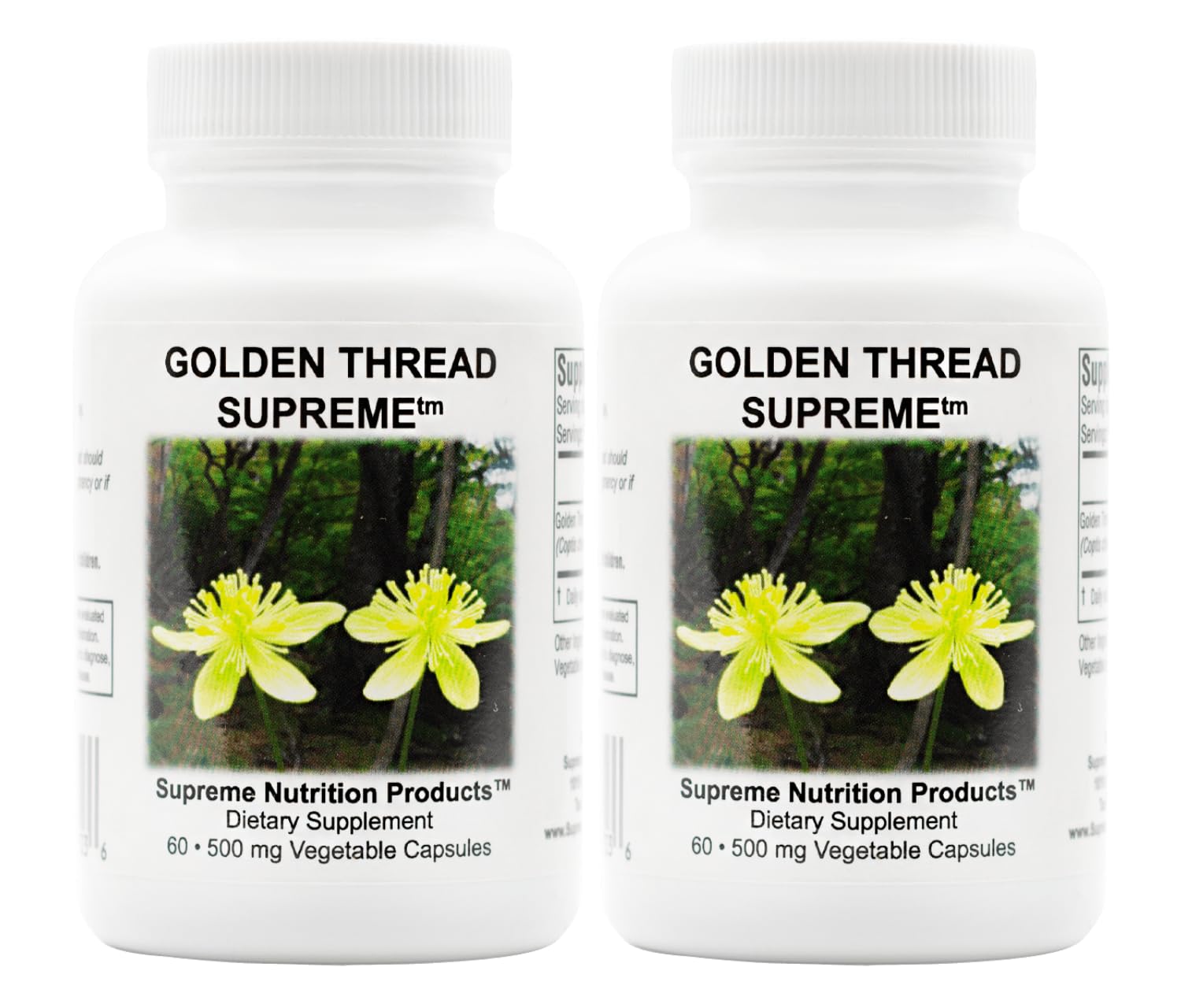 Supreme Nutrition front packaging showing two 60-count bottles and clear labeling benefit quality