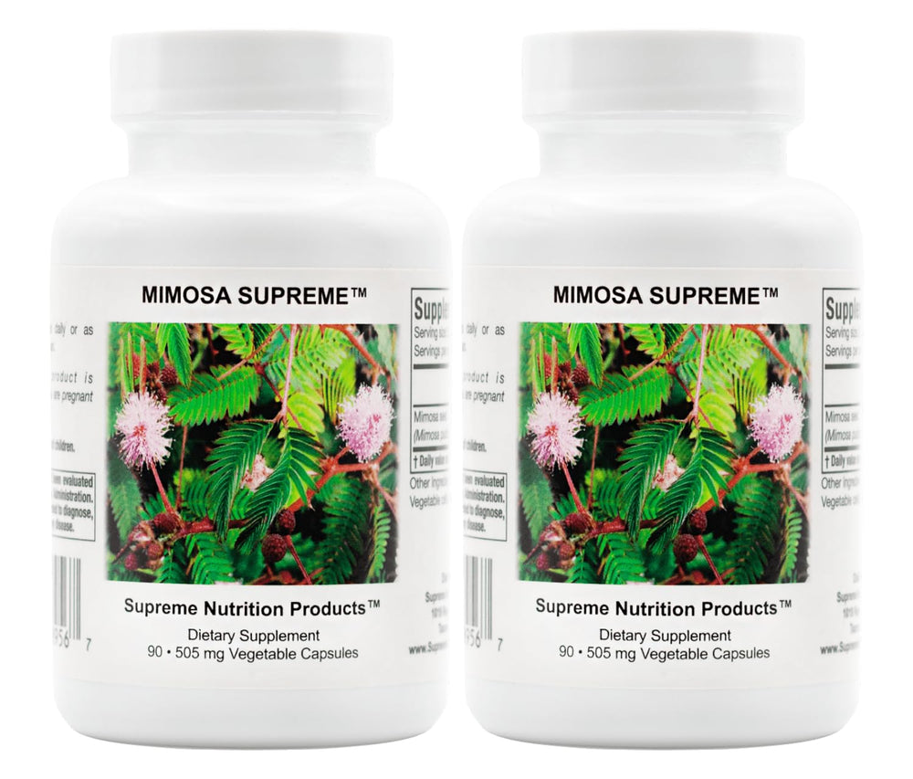 Supreme Nutrition Mimosa Supreme bottle front with capsules for daily use.