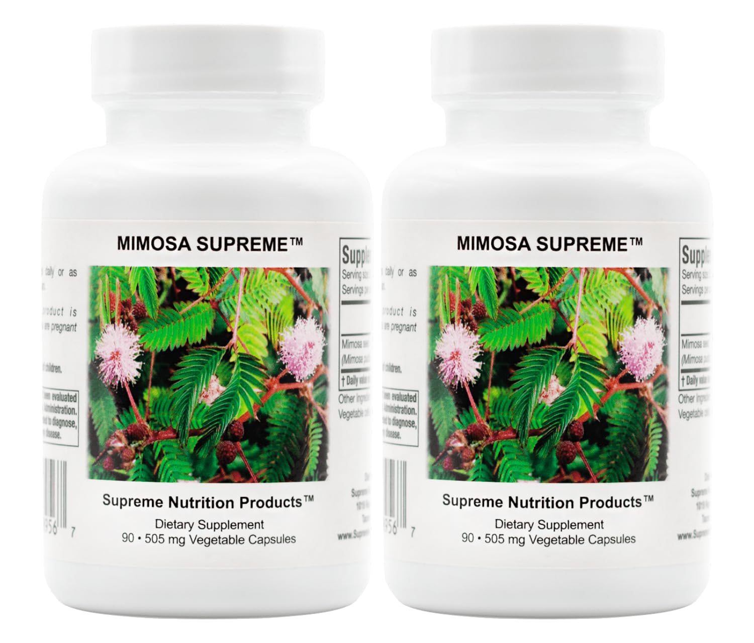 Two Supreme Nutrition Mimosa Supreme bottles with 90 capsules each