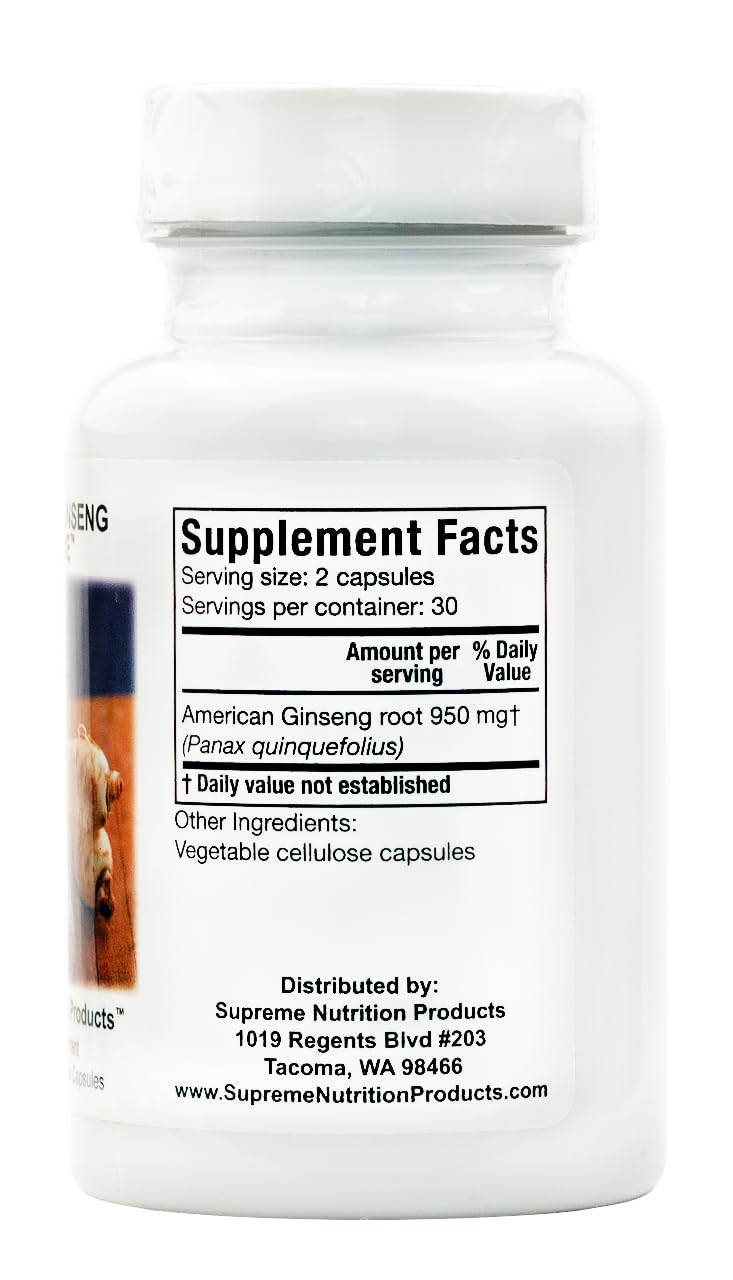 Pile of raw American ginseng root labeled Supreme Nutrition demonstrating authentic Panax quinquefolius sourcing