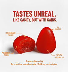 Back panel of SUPTROPIC Creatine Gummies packaging showing nutrition facts