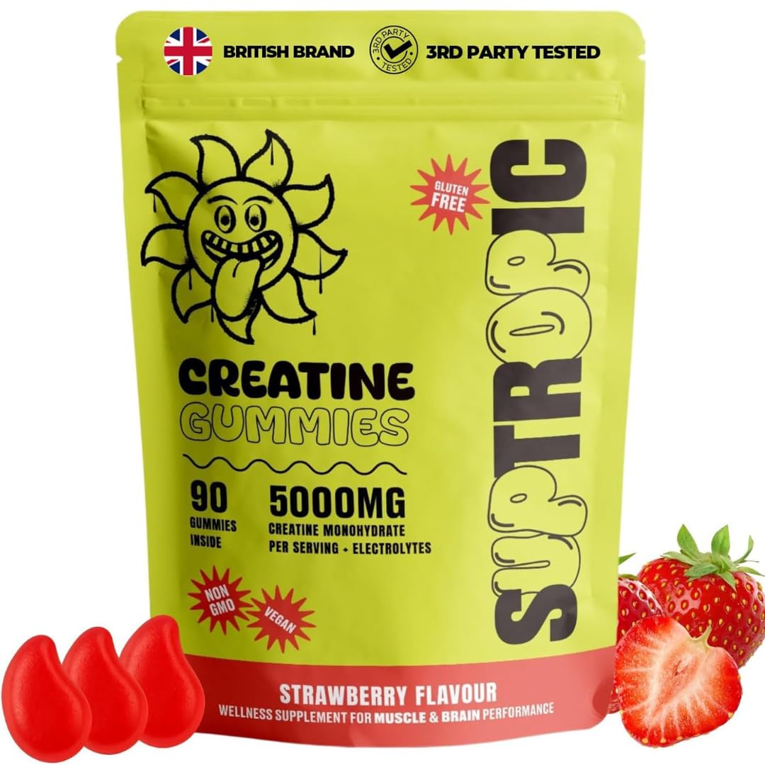 Front view of SUPTROPIC Creatine Gummies packaging