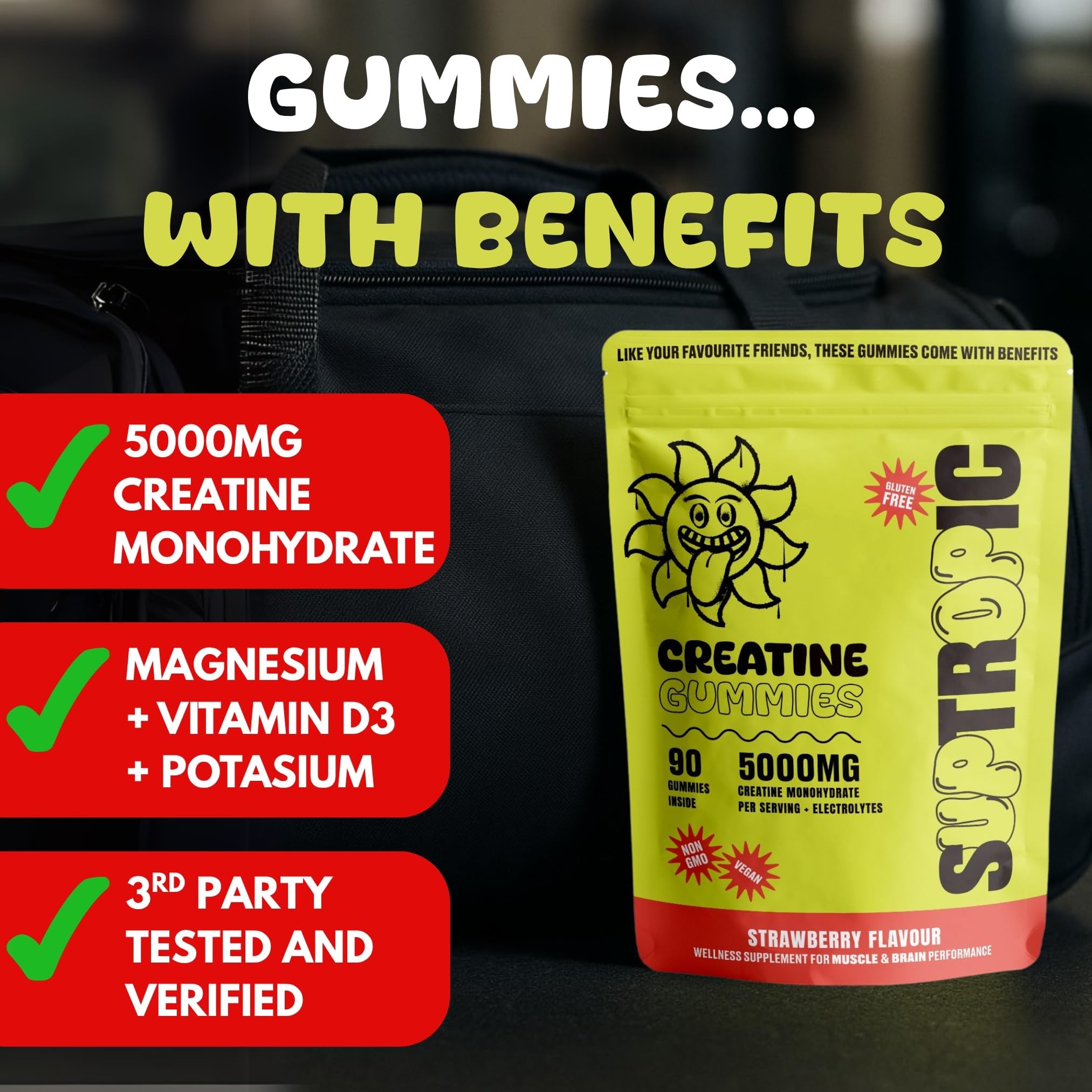 Ingredients list graphic for SUPTROPIC Creatine Gummies