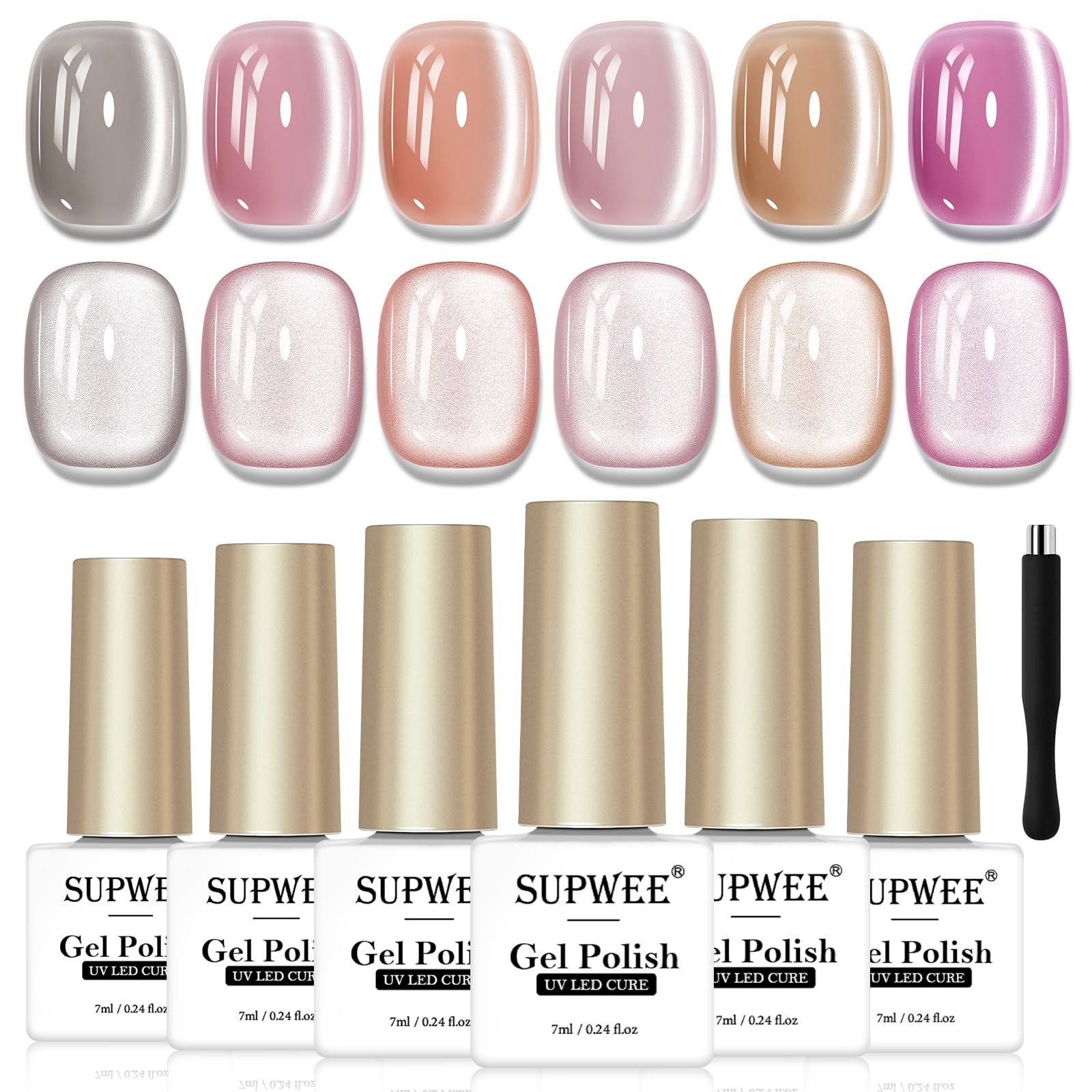 SUPWEE Cat Eye Pink Moonlight bottle for at-home manicure with shimmering finish.