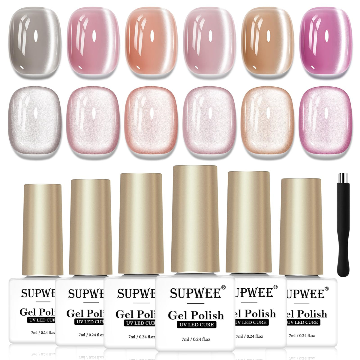 SUPWEE Cat Eye Pink Moonlight bottle for at-home manicure with shimmering finish.