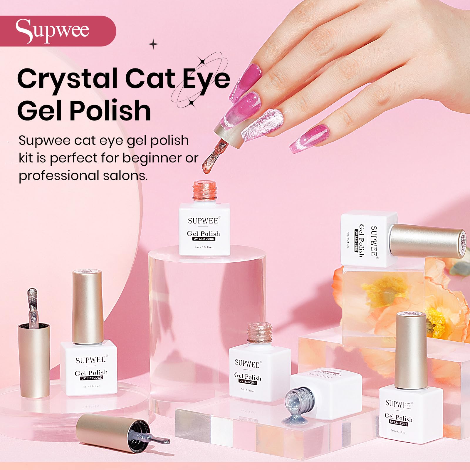 SUPWEE cat-eye effect close-up shows holographic shimmer.