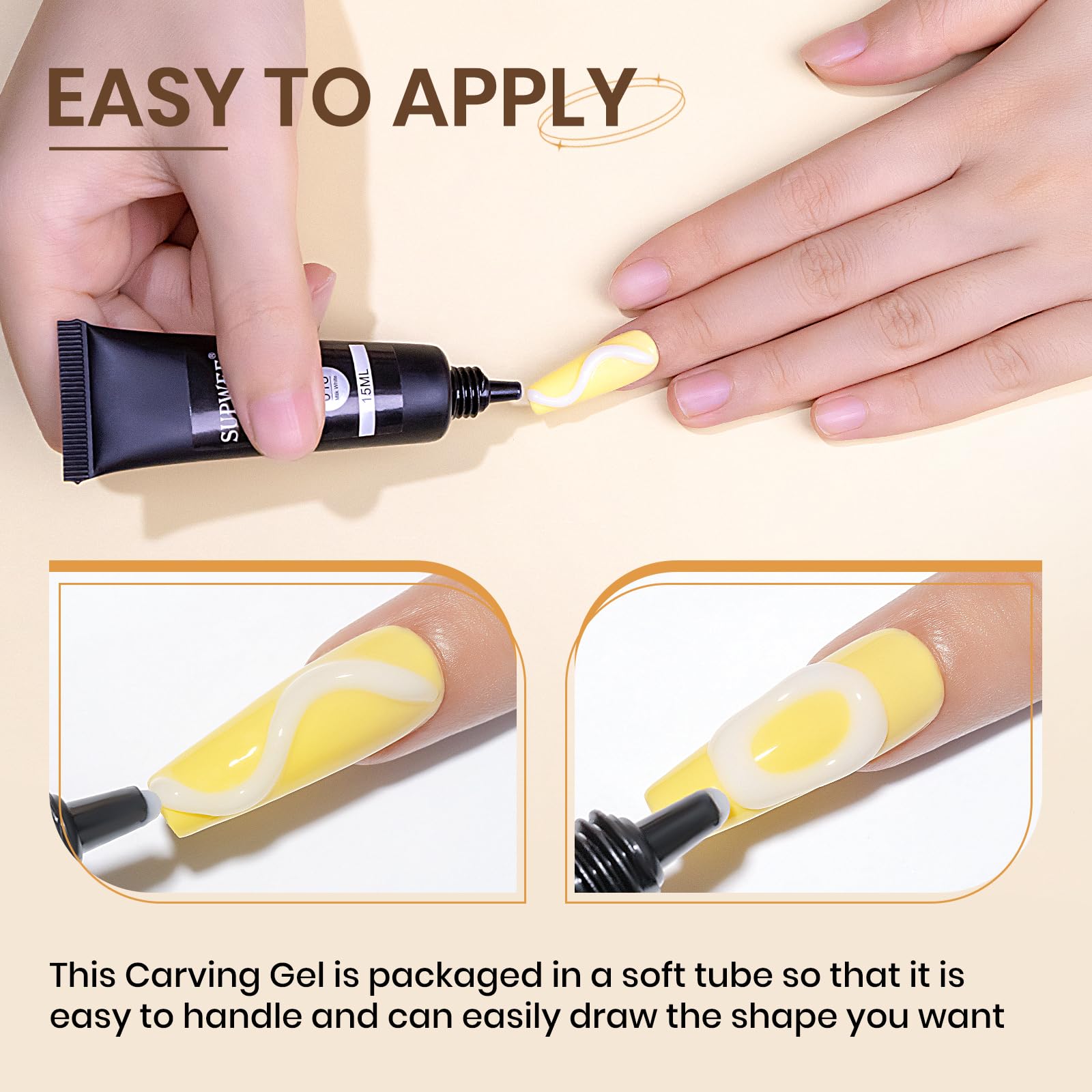 Close-up of embossed 3D nail art design with Supwee gel