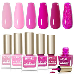 SUPWEE hot pink nail polish set bottle closeup with glossy finish.