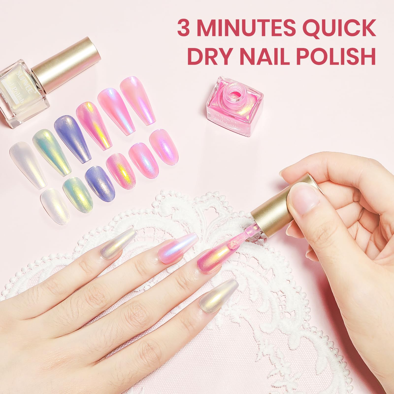 SUPWEE Pearl Nail Polish set layout showing four color options