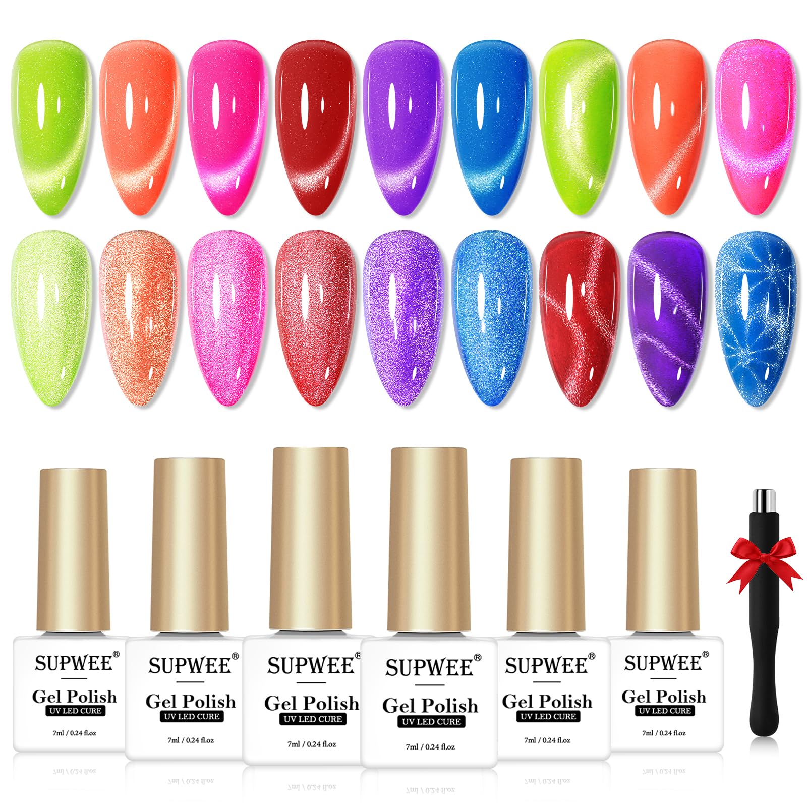 SUPWEE Neon Cat Eye Gel polish in yellow for bright summer nails and eye-catching style.