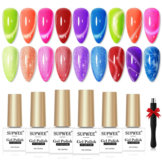 SUPWEE Neon Cat Eye Gel polish in yellow for bright summer nails and eye-catching style.
