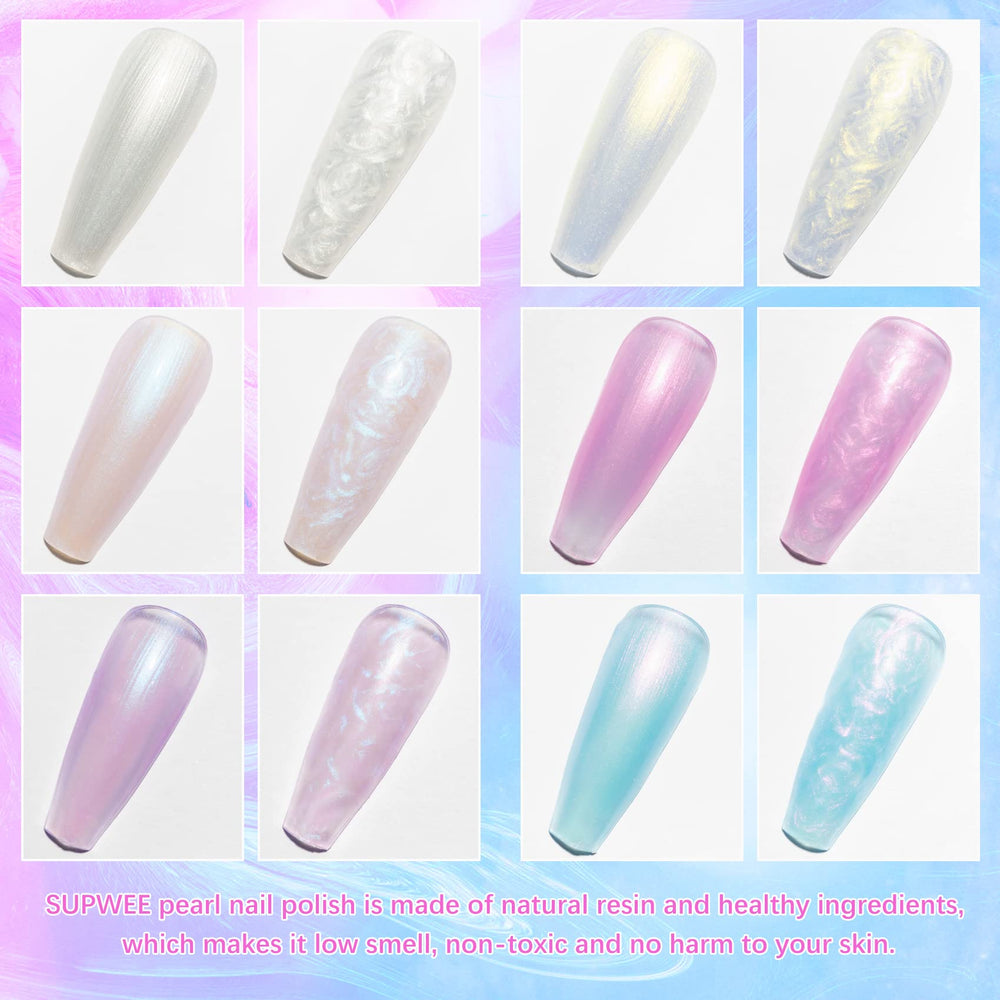 Close-up of SUPWEE Pearl Gel Nail Polish bottle showing shimmer finish