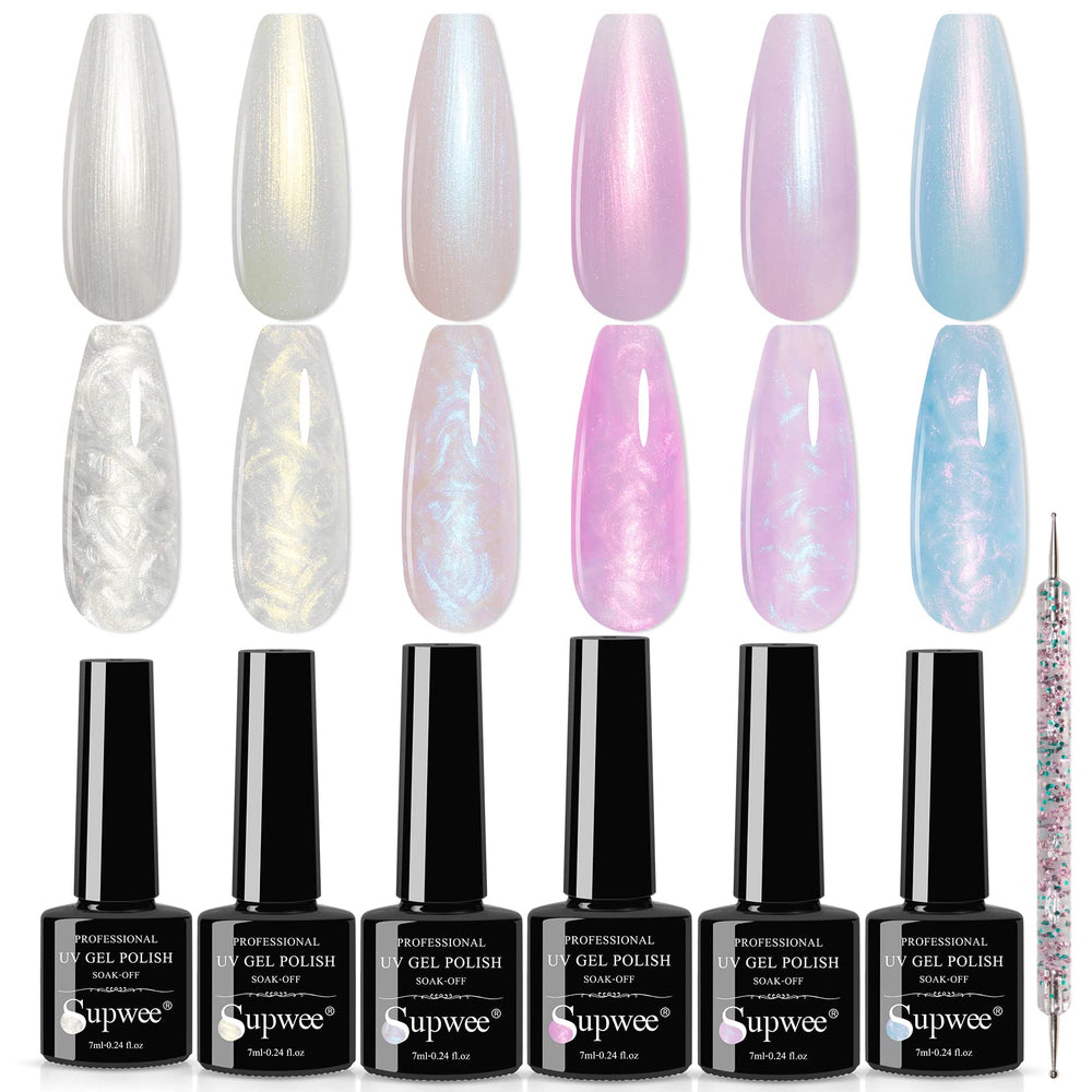 SUPWEE Pearl Gel Nail Polish—shimmer mermaid colors bundle for at-home manicures