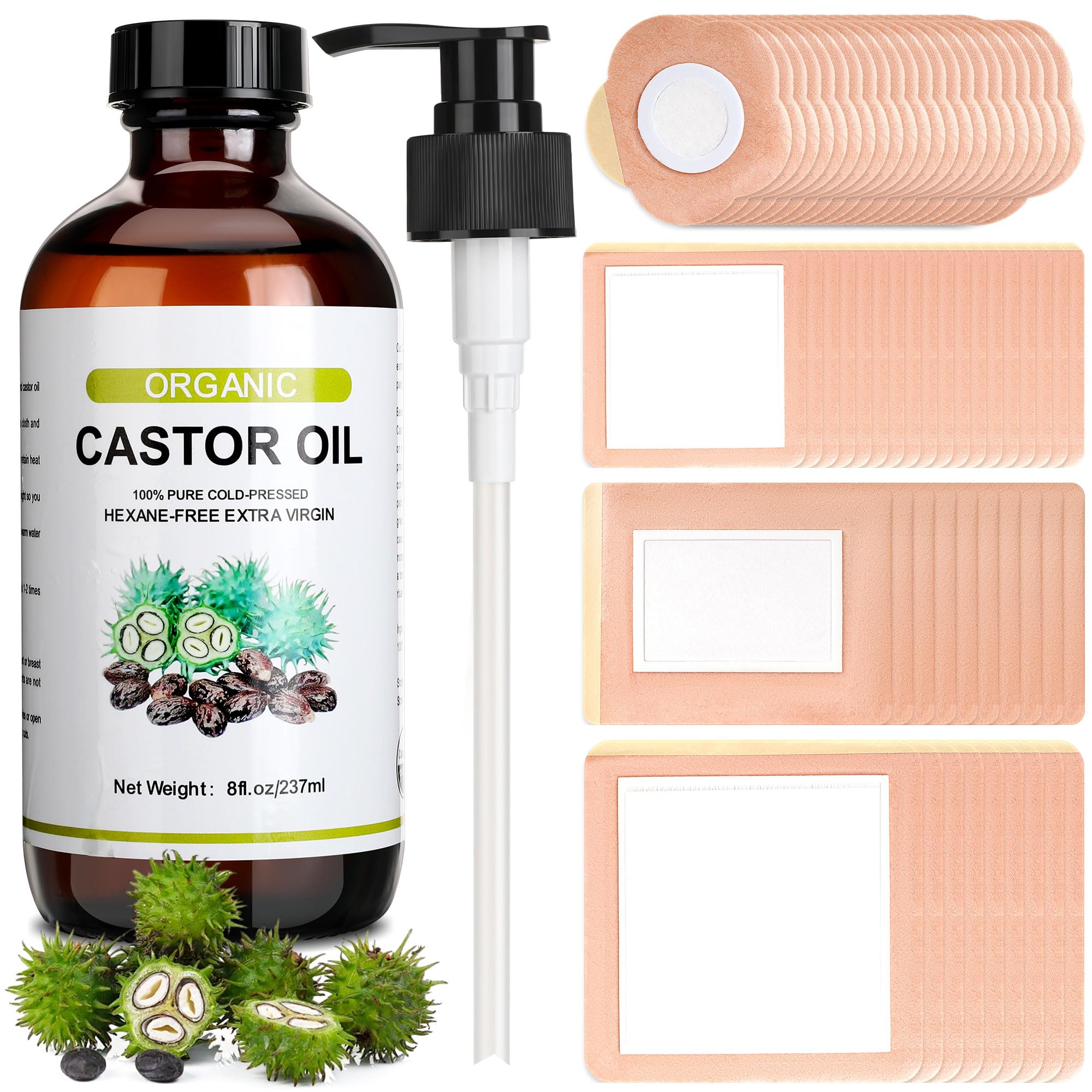 Suquuee Castor Oil Pack with 60 self-adhesive patches