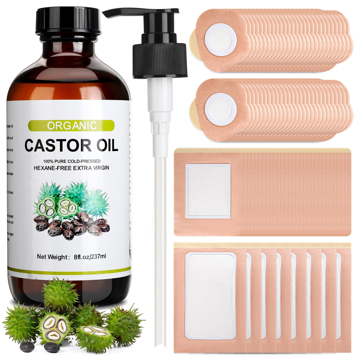 8oz organic cold-pressed castor oil in amber glass bottle
