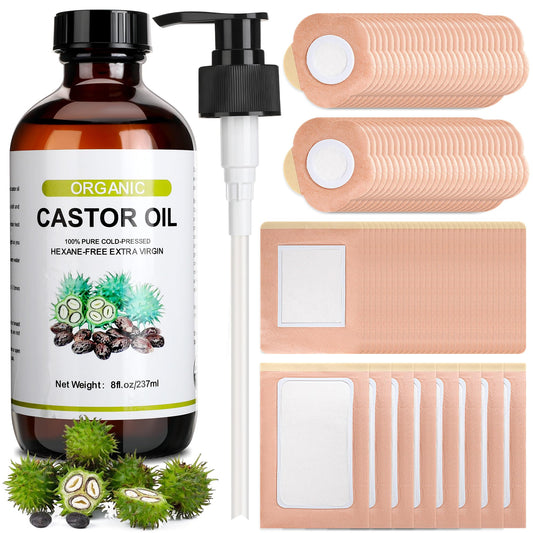 8oz organic cold-pressed castor oil in amber glass bottle