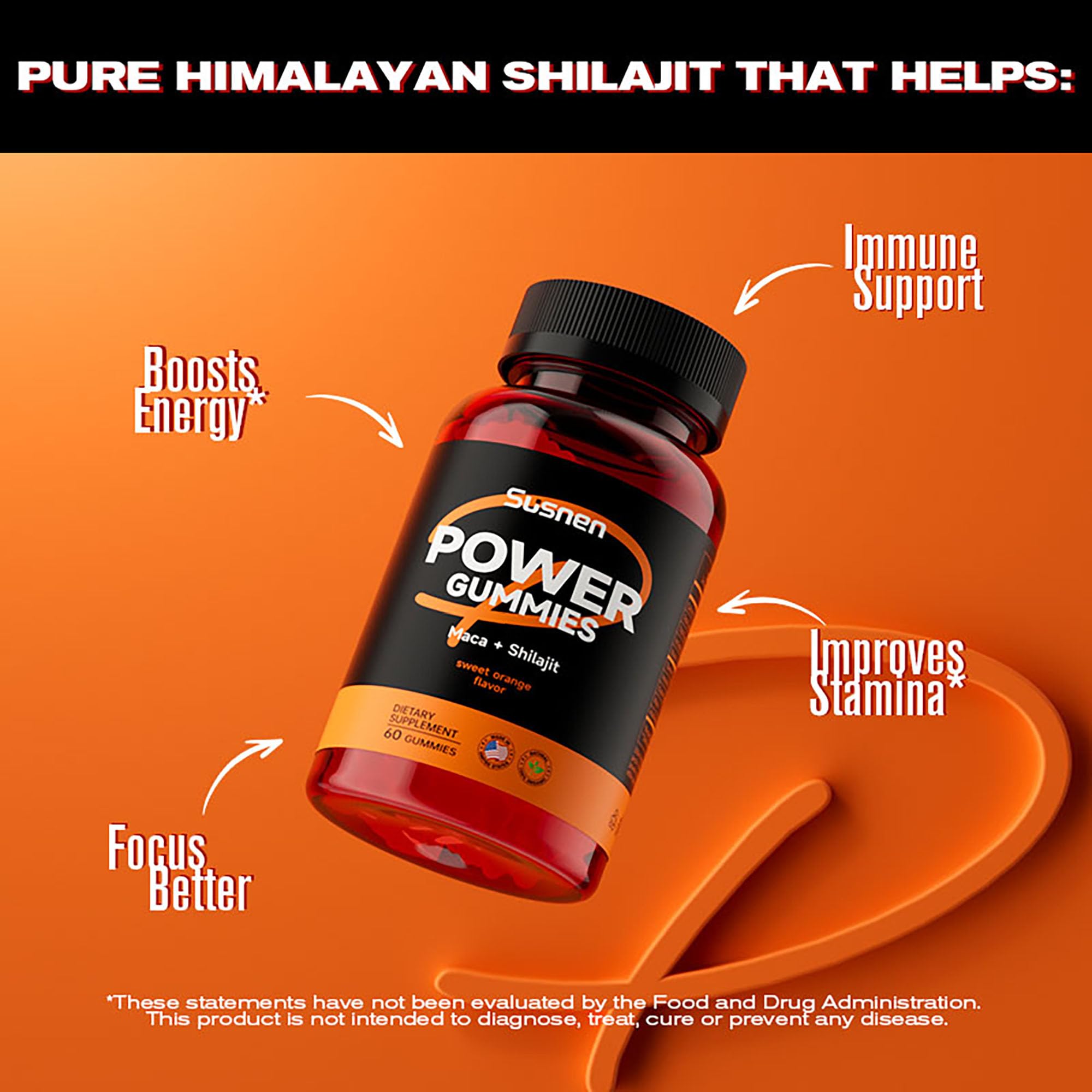 Graphic featuring shilajit, maca, and inositol ingredients