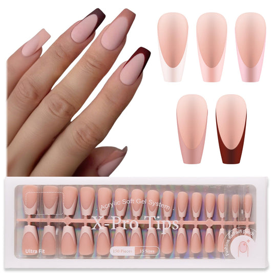 SUTOKAKA French-tip press-on nails set for home use with natural skin-tone base.