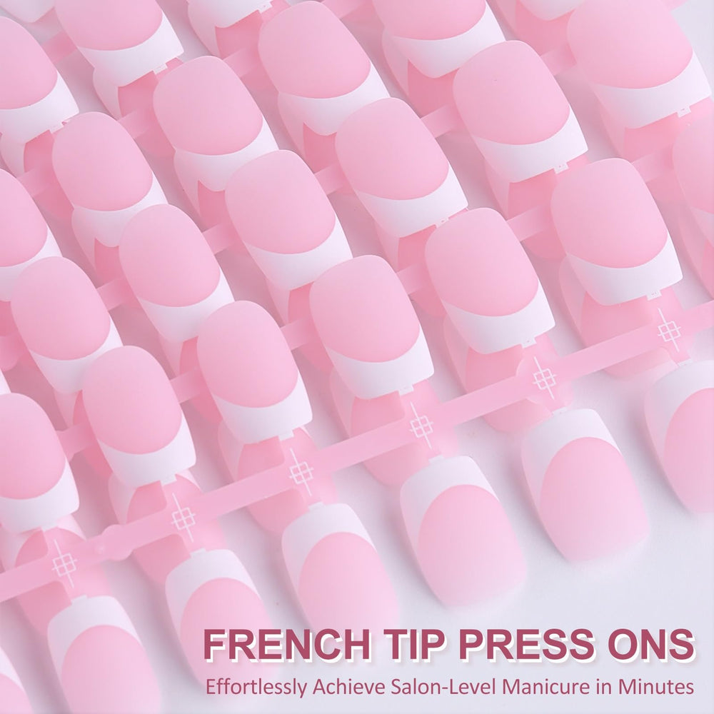 SUTOKAKA pink-tone nails with white tips for natural salon-like finish.