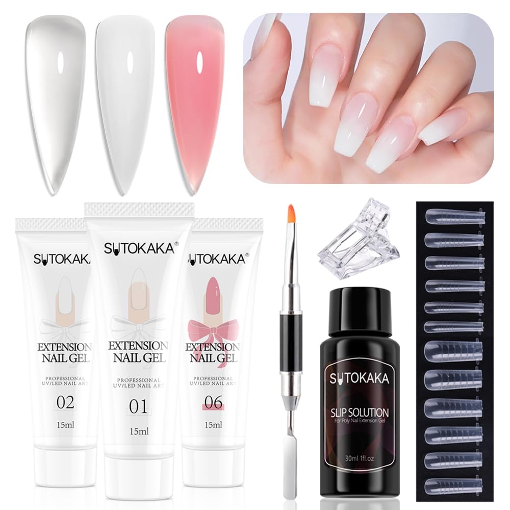 SUTOKAKA poly gel nail kit contents in box for DIY manicure