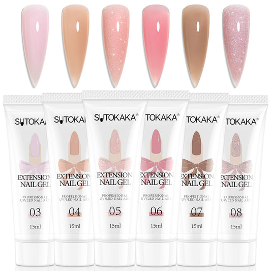 SUTOKAKA poly nail gel kit nude-pink-brown shades for versatile extensions.