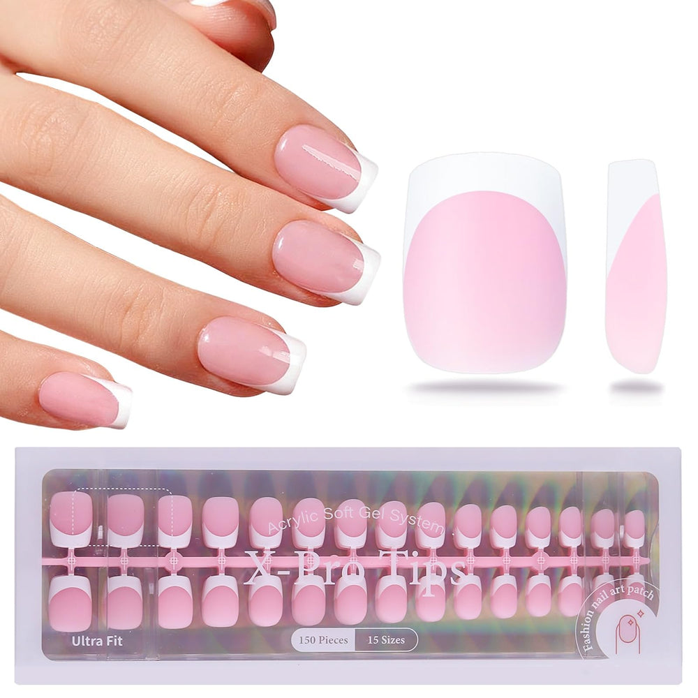 SUTOKAKA short square French tip nails provide a secure fit with 15 sizes.